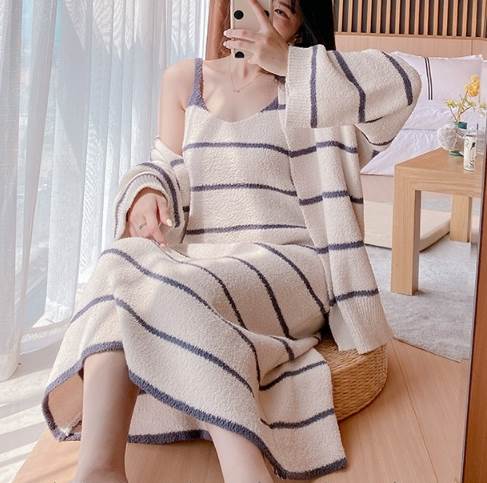 ツーピース 二点セット レディース ワンピース ルームウェア パジャマ ニット カーディガン 部屋着