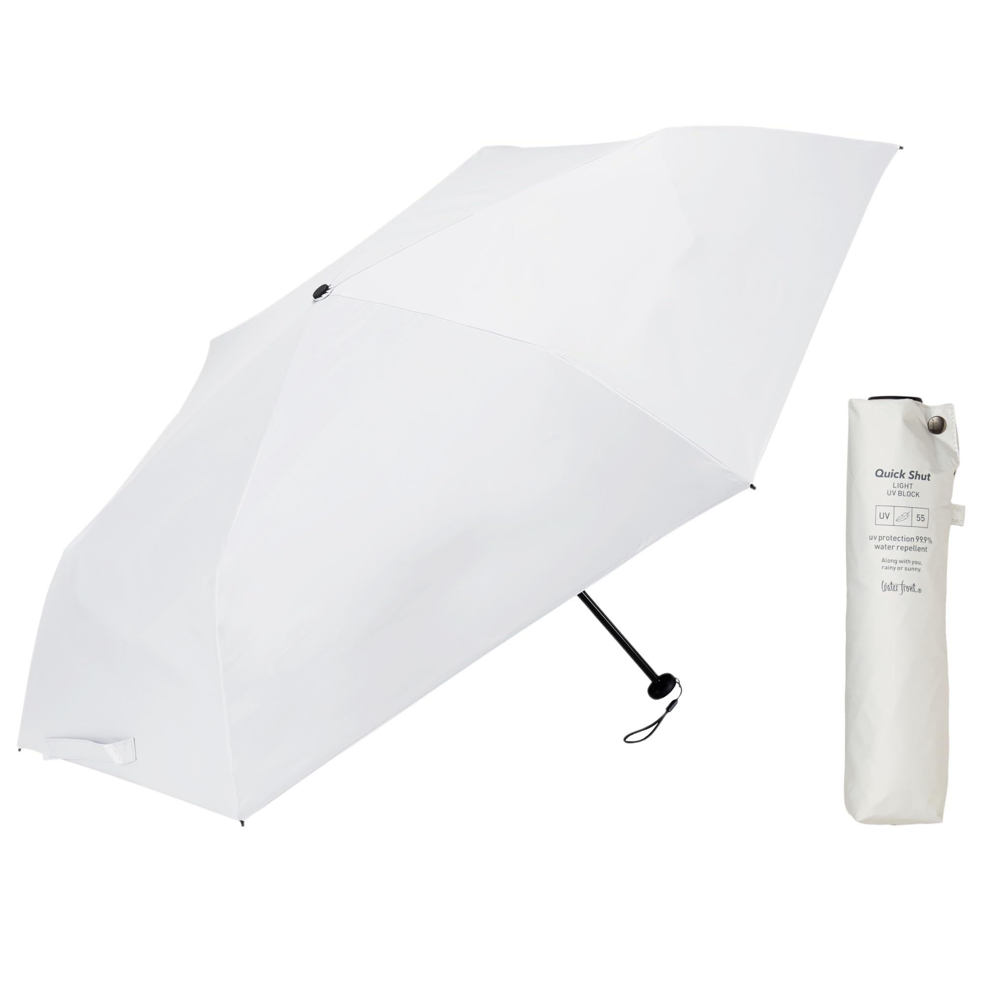 Waterfront 折りたたみ傘 日傘 兼用 雨傘 ホワイト クラウド 55cm 210g LESS IS MORE シリーズ 『クイックシャット ライト UV ブロック 折』 シェイプメモリー機能