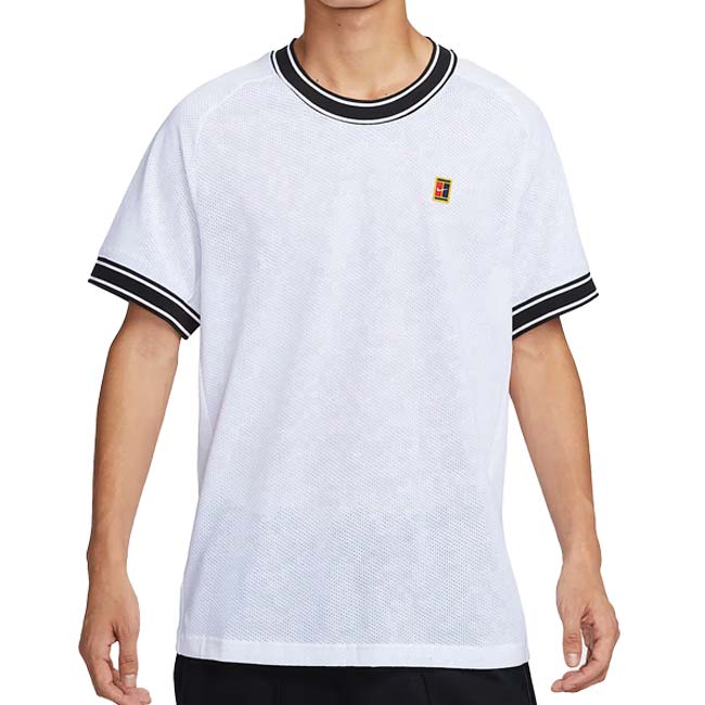 日本サイズ ナイキ(NIKE) 2025 FA メンズ Court Heritage コートヘリテージ ゲームシャツ FN0319-101 ホワイト×ブラック(テニス用ゲームウェア)