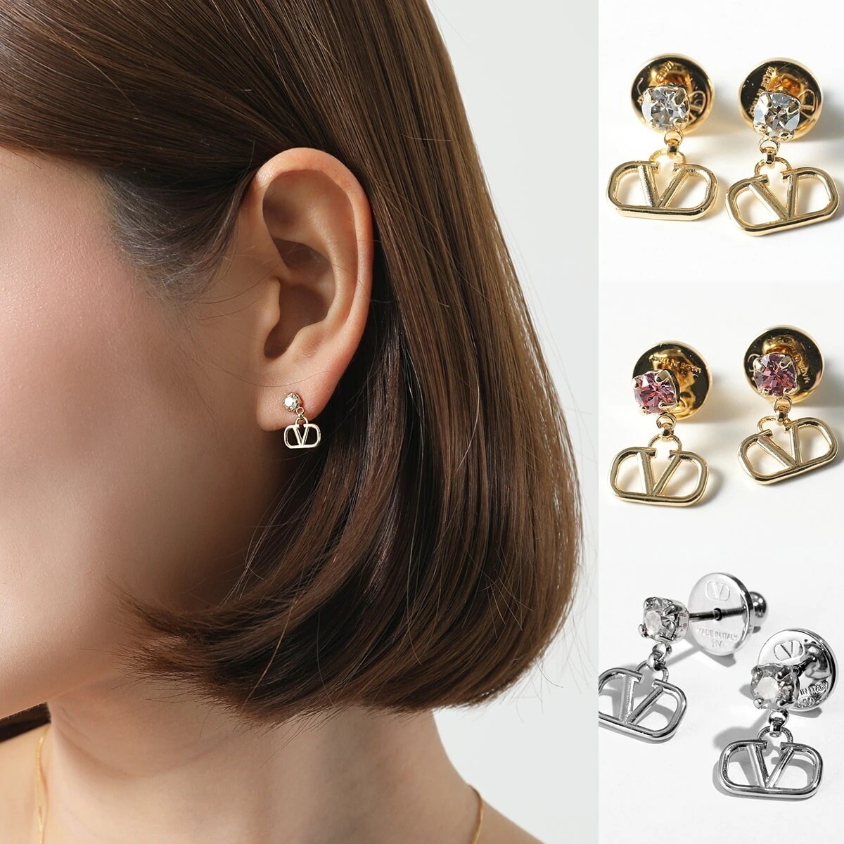 VALENTINO ヴァレンティノ ピアス 6W2J0H29YCW レディース Vロゴ シグネチャー メタル クリスタル アクセサリー カラー8色