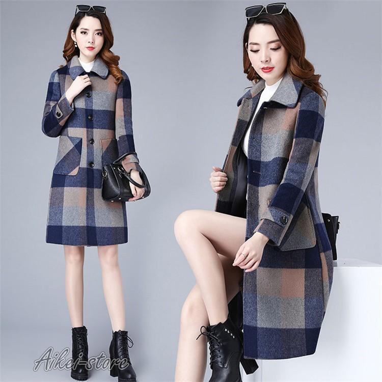 ラシャコート コート ジャケット レデイース 秋冬 40代 オシャレ チェック柄 韓国風 きれいめ 長袖コート ロング丈コート カジュアルウエア 着痩せ 大人 5,218円