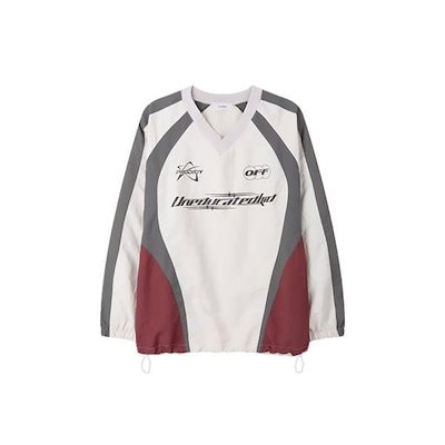 男性 OFF スポーティ トラック Vネック 長袖 Tシャツ RM TSA Q068 グレー_P416662516