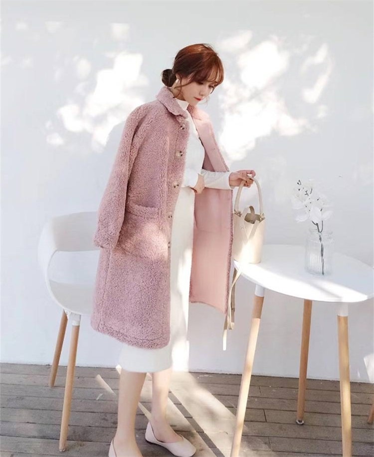 送料無料即納プードルファー　レトロ　丸ボタン　ＣＵＴＥ　ゆったり　大きめ　厚手　ロング丈　コート　アウター
