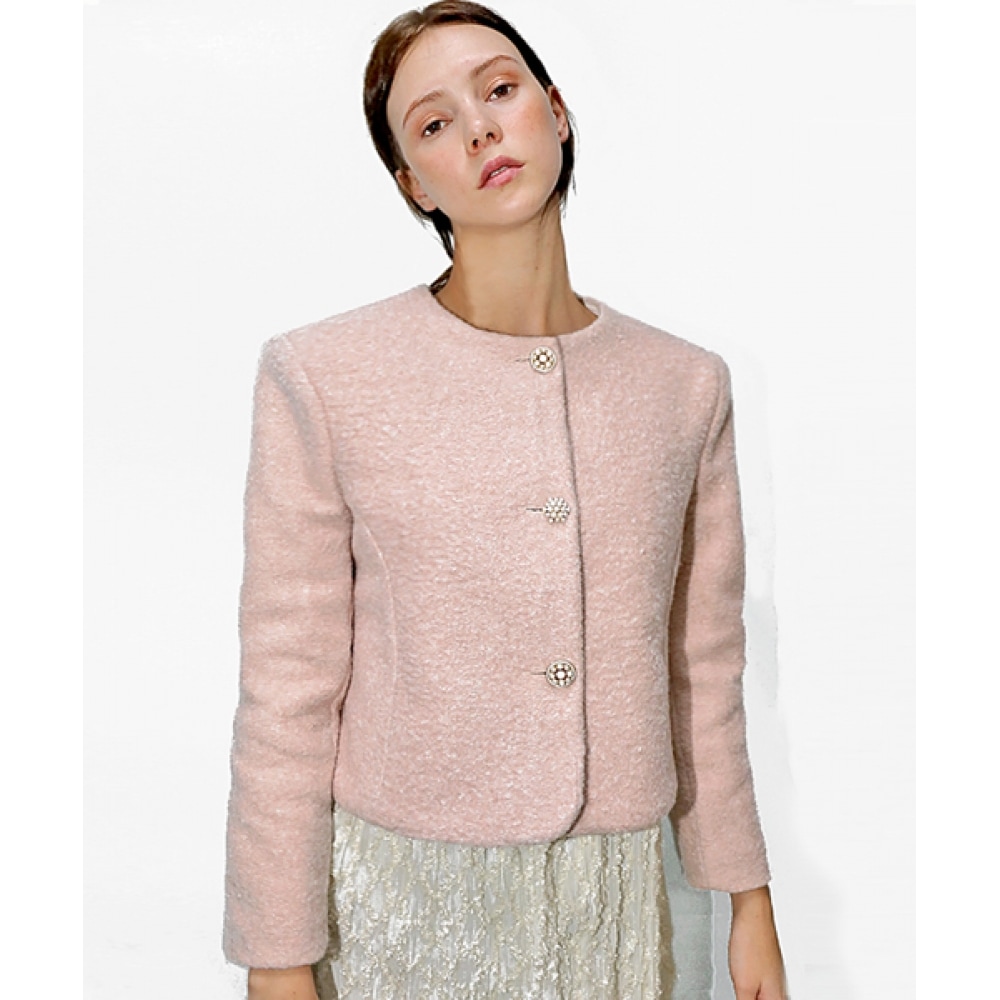 DAMAGE MNEMONICカーリングウールラウンドネックピンクジャケット_Curling Wool PK JK