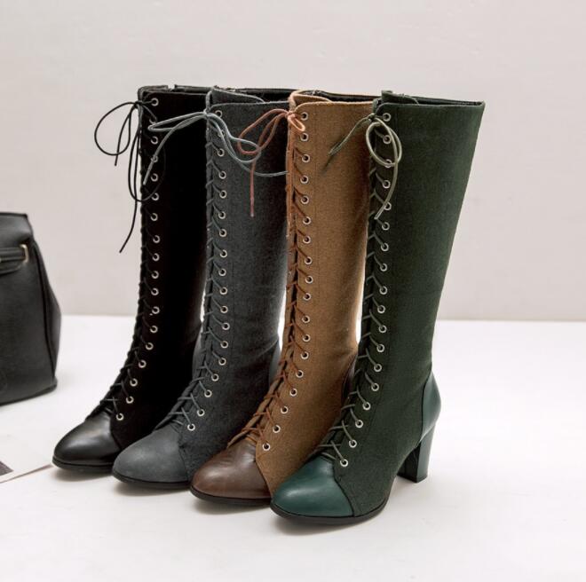 レディースブーツ 　ロングブーツ エンジニアブーツ　ジョッキーブーツ 　編み上げブーツ　美脚 ヒール7.5cm 裏起毛　暖かい　大きいサイズ　小さいサイズ　22cm　26.5cm　長靴　合皮　ロング丈 6,621円