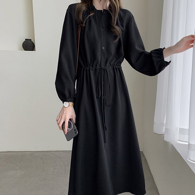 スカート シャツワンピ シャツワンピース ミモレ ミモレ丈 袖あり 長袖 Vネック 襟付き Aライン ウエストリボン かわいい 大人可愛い きれいめ シンプル カジュアル 大人 上品 おしゃれ お洒落