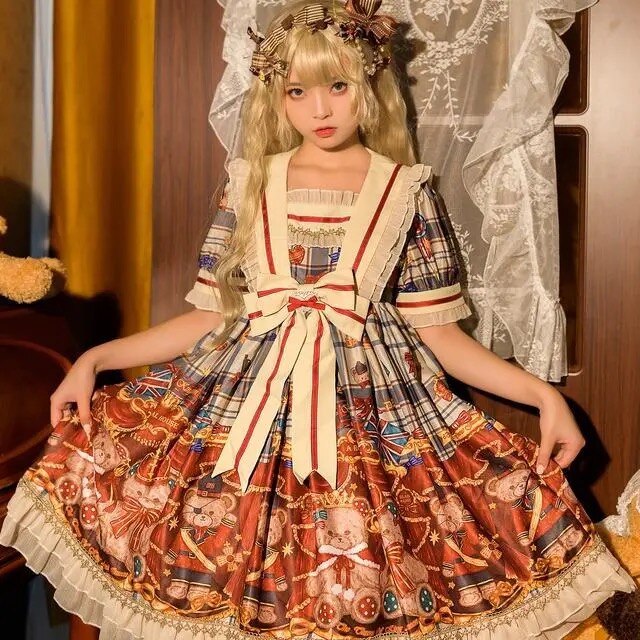 新品追加オリジナルデザインの胡桃熊Lolita Lolita洋服半袖opワンピース女性