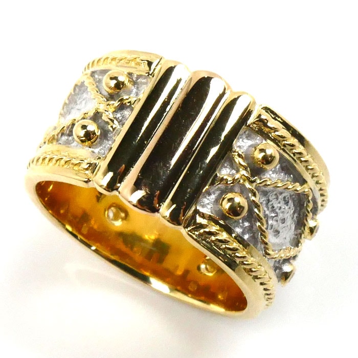 YANES ヤーネス K18YG イエローゴールド K18WG ホワイトゴールド マルピカ リング・指輪 ダイヤモンド 18号 14.7g ユニセックス 中古 美品