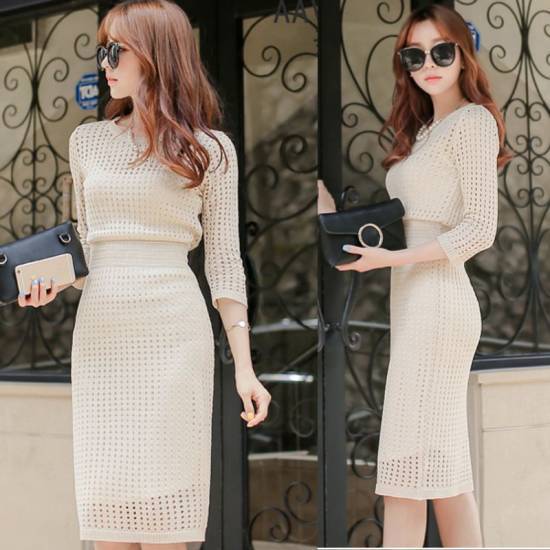 綺麗めワンピース タイトワンピース 春ワンピース 大きいサイズ お呼ばれ ワンピース きれいめ 30代 ワンピース タイト ファッション レディーズ ワンピース 膝丈 袖あり 透け感 ベージュ 白ワン