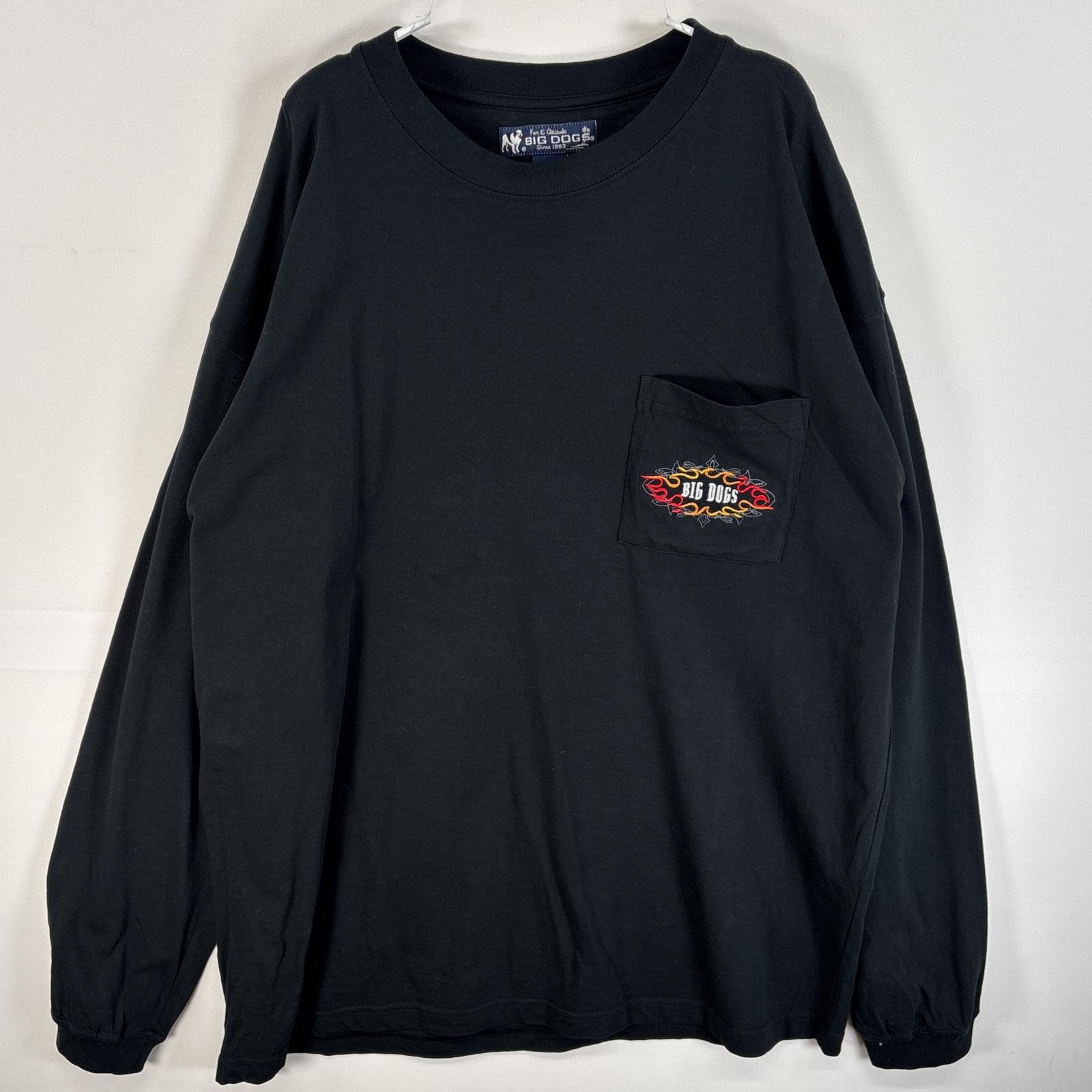 古着 ビッグドッグス BIG DOGS 長袖Tシャツ ワンポイント ロゴ 刺繍 大きいサイズ 胸ポケ 2X ブラック 無地 メンズ