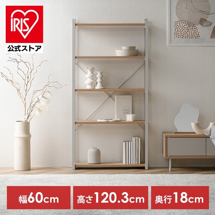 【公式】 ラック 棚 収納 スチールウッドスリムラック LSWR-600 ナチュラル／グレー 新生活 一人暮らし メガ割