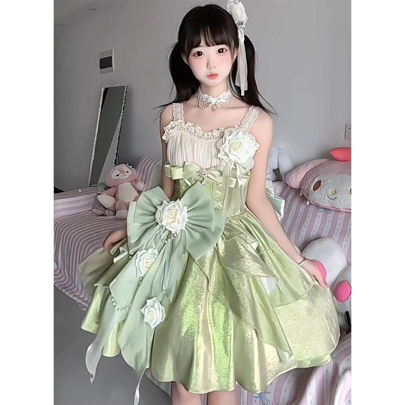 【2枚購入で 3oo円OFF！】グリーンローズjskプリンセススカートスモールフラワーウェディングロリータスカートバースデーかわいい甘いロリータスカート新しい