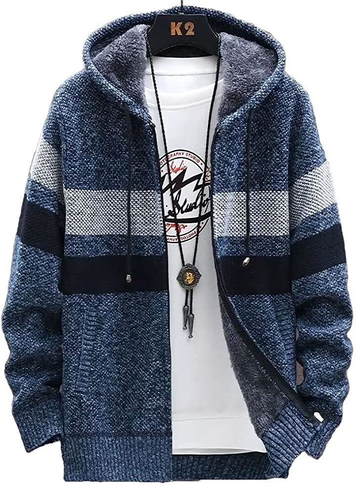 エンプティオ フード付き ニットジャケット メンズ アウター フルジッパー トップス ジップパーカー 長袖 ブルー(ブルーグレー, 2XL)