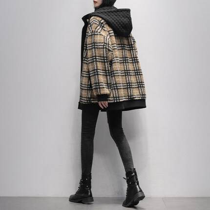 アウター ジャケット 重ね着風 レイヤード 長袖 ボア レディース 個性的 フード付き チェック 柄 異素材 ドッキング タータンチェック きれいめ 高級感 エレガント S М L 白 茶色 カジュア