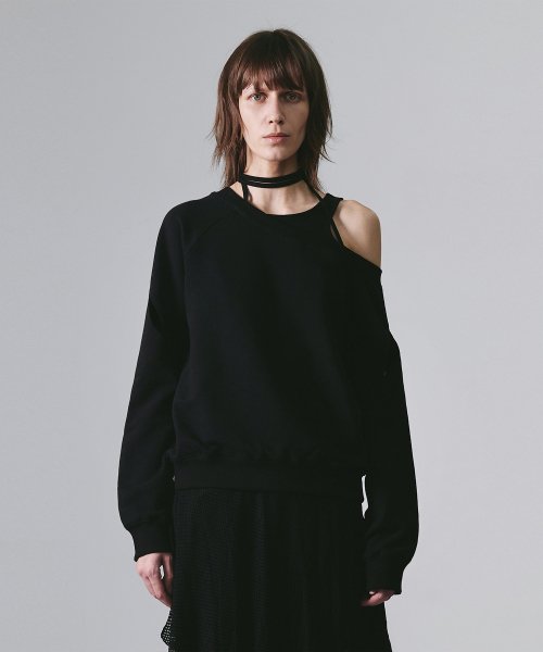 NACHE SLIT LAYERED SWEAT SHIRT BLACK