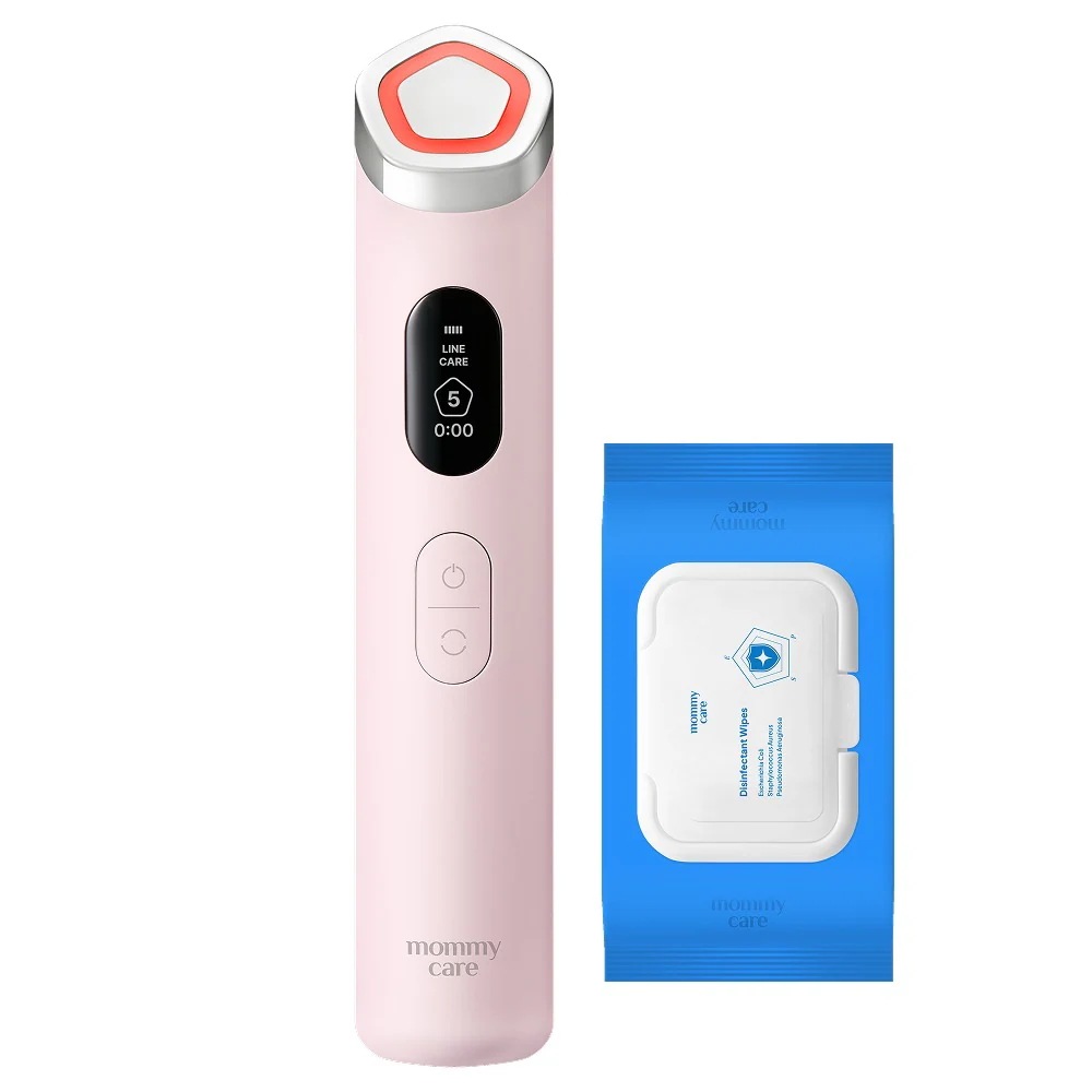 mommycare ペンタプライム 水光 毛穴 弾力 EMS スキンマッサージャー ビューティーデバイス ピンク, 消毒ティッシュ付き