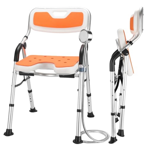 DEWEL お風呂椅子 介護 シャワーチェア 折りたたみ 高さ4段階調節 耐荷重150kg アルミ合金製 軽量 丈夫 介護チェア 転倒防止 入浴