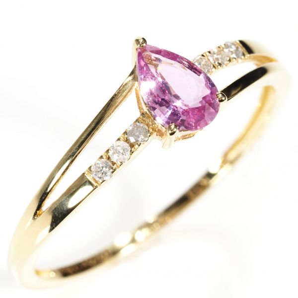 天然石 ダイヤモンド ピンク サファイア リング 指輪 刻印有 18金 YG 74