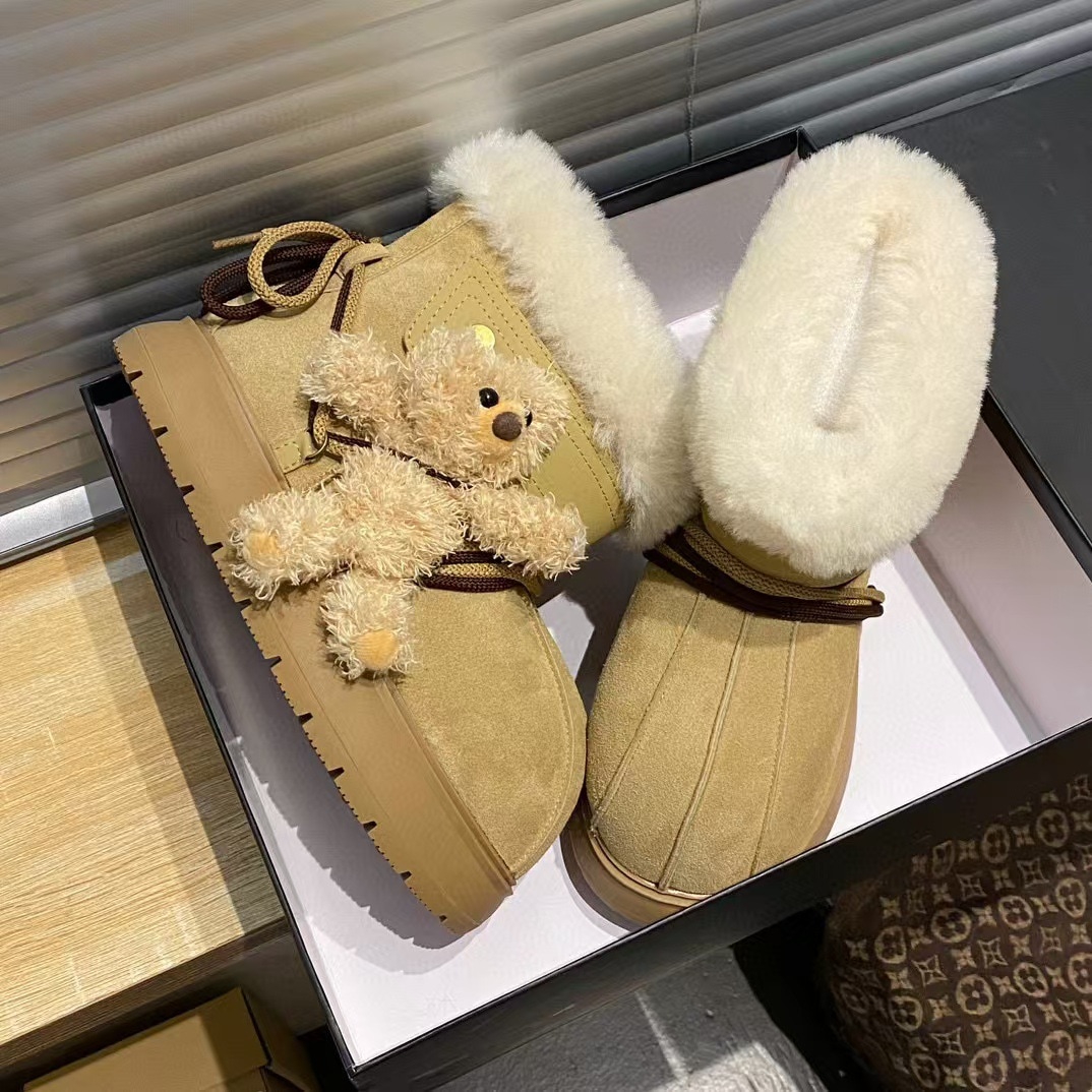 冬の新型女性靴雪地靴女性滑り止め防水牛革ベルベット厚い底保温綿靴