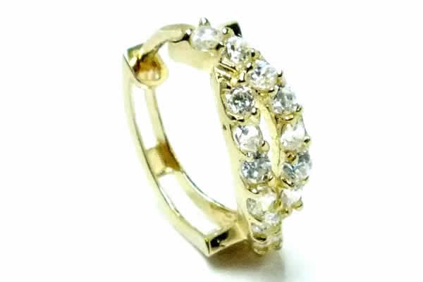 14金モノグラムフープピアス 1個 片耳 K14 リング 中折れ式 クリスタル 本物の金 男性 女性