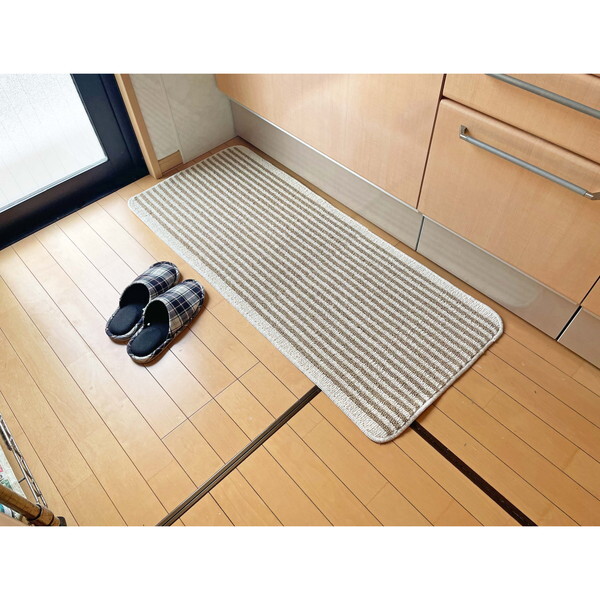 マルナカ 6458 日本製キッチンマット 黄麻ストライプ 50×120cm ナチュラル メーカー直送