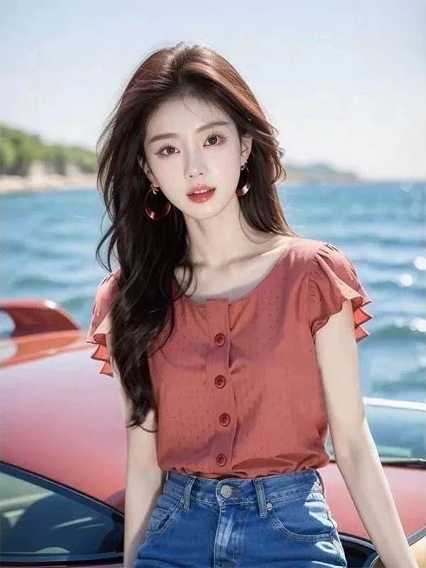 tシャツ 半袖 レディース25の気質ナツメの赤い半袖のシャツの女性の独特で甘くて辛いです