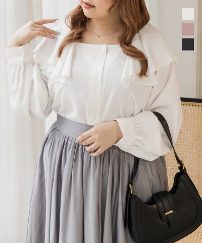 大きいサイズ レディース LL 3L 4L XL XXL XXXL CLETTEオリジナルスクエアフリルネックブラウス 5,064円