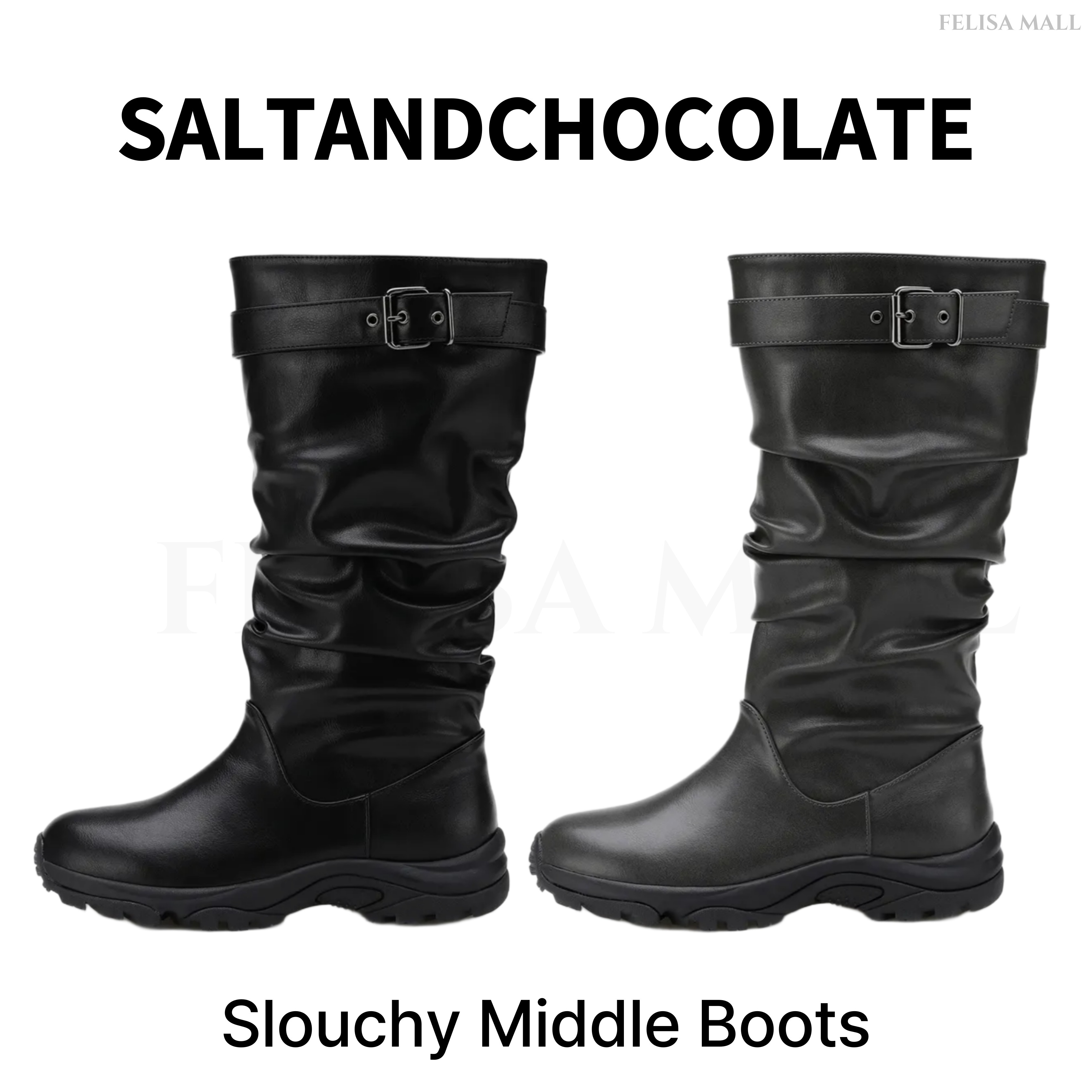 [SALT&CHOCOLATE] Slouchy Middle Boots ミドルブーツ 韓国人気