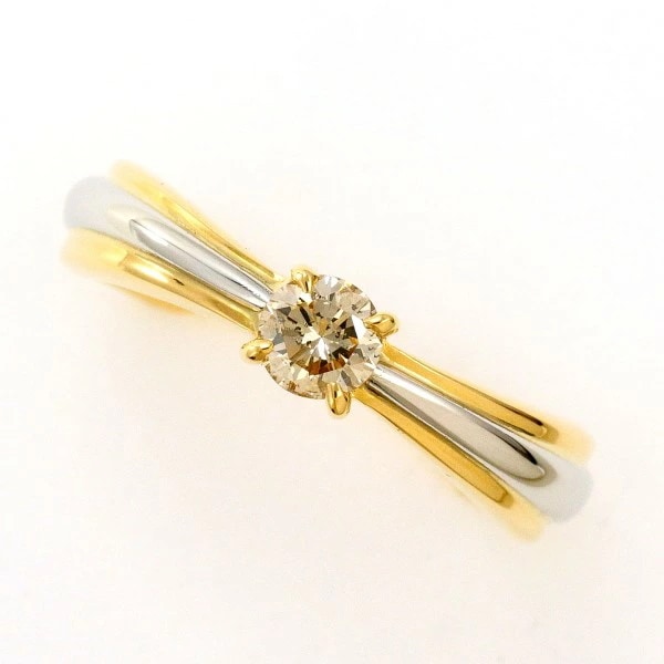 PT900 プラチナ リング 8号 イエローダイヤ 0.21 鑑定書 【中古】