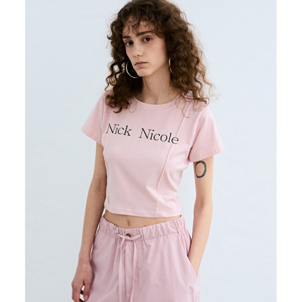 ニック&ニコールニコールピンタッククロップTシャツ_ピンク