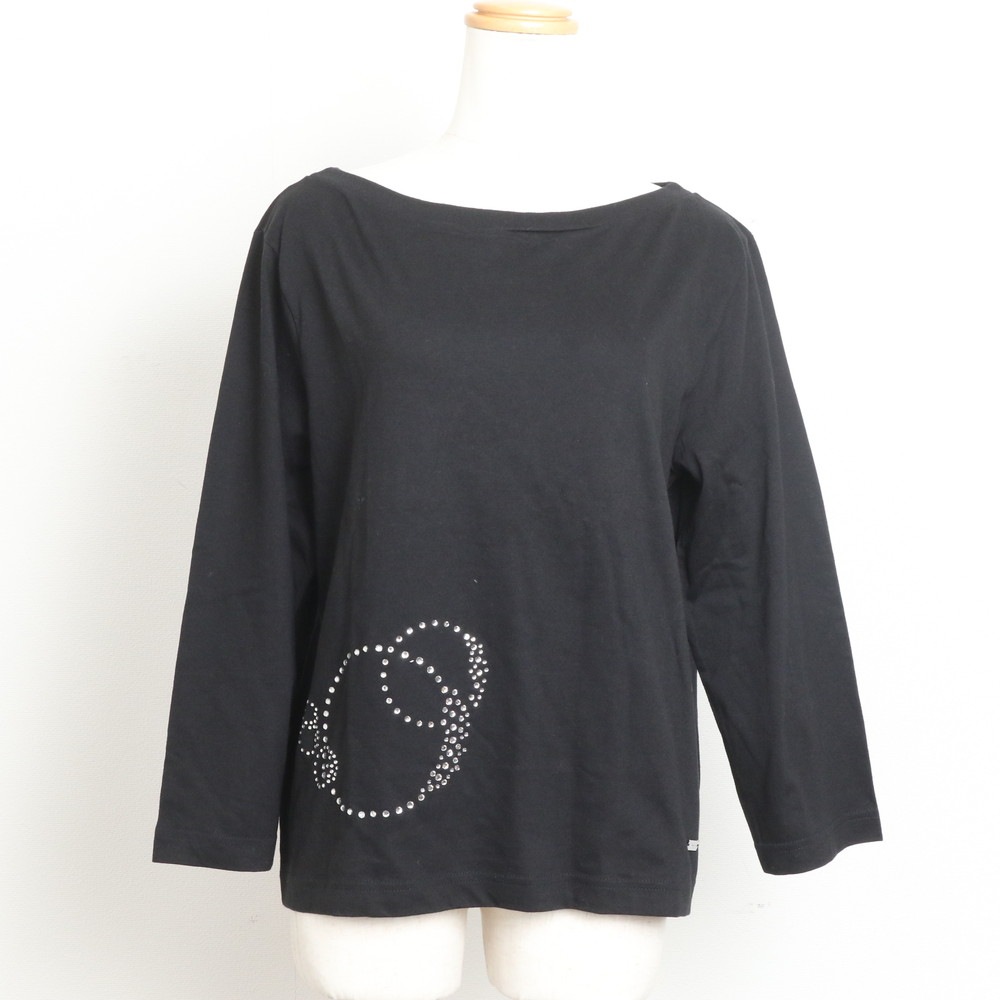 極美品 タグ付 ラインストーン M トップス カットソー ファッション 洋服 おしゃれ R N 136180843 長袖Ｔシャツ ブラック 黒 レディース EBM DZ16-7 中古