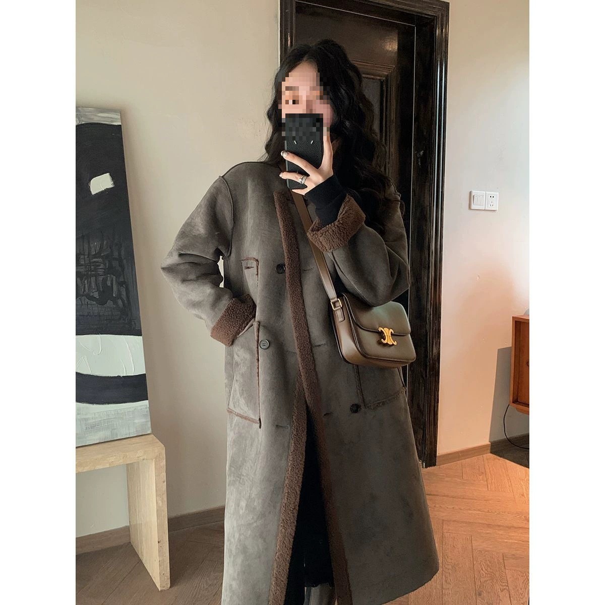 両面着用子羊スエードコート 女性用 冬季 ミドルロング 厚手 毛皮一体 保温 大人