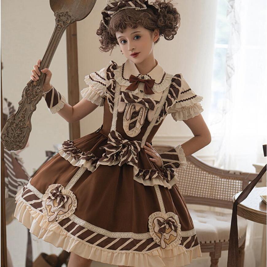 【大人気】ロリータ服 半袖ロリータワンピース Lolita お姫系 シャツ スカート 膝丈 ティアードドレス プリンセスライン 可愛い リボン コスプレ 学園祭 文化祭 撮影衣装