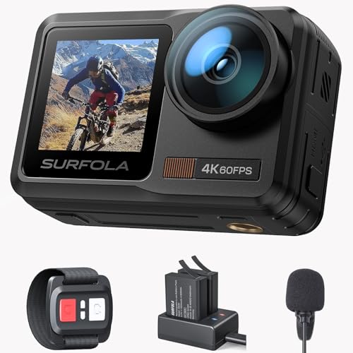 Surfolaアクションカメラ 4K 60FPS 水中カメラ 本機防水カメラ10M WiFi搭載 手ブレ補正 ウェアラブルカメラ 外部マイク付き デュアルカラースクリーンアクションカム 2 x 135