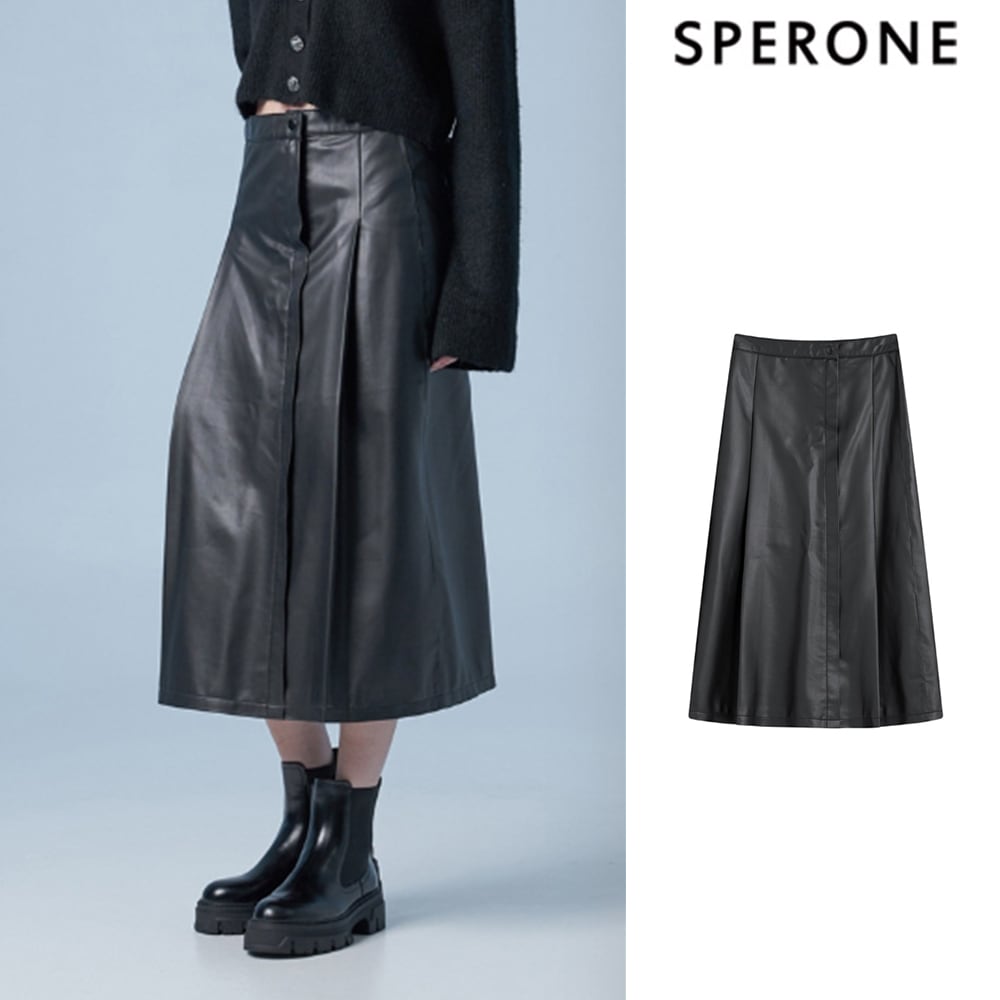 [SPERONE] Double line pointed leather long skirt