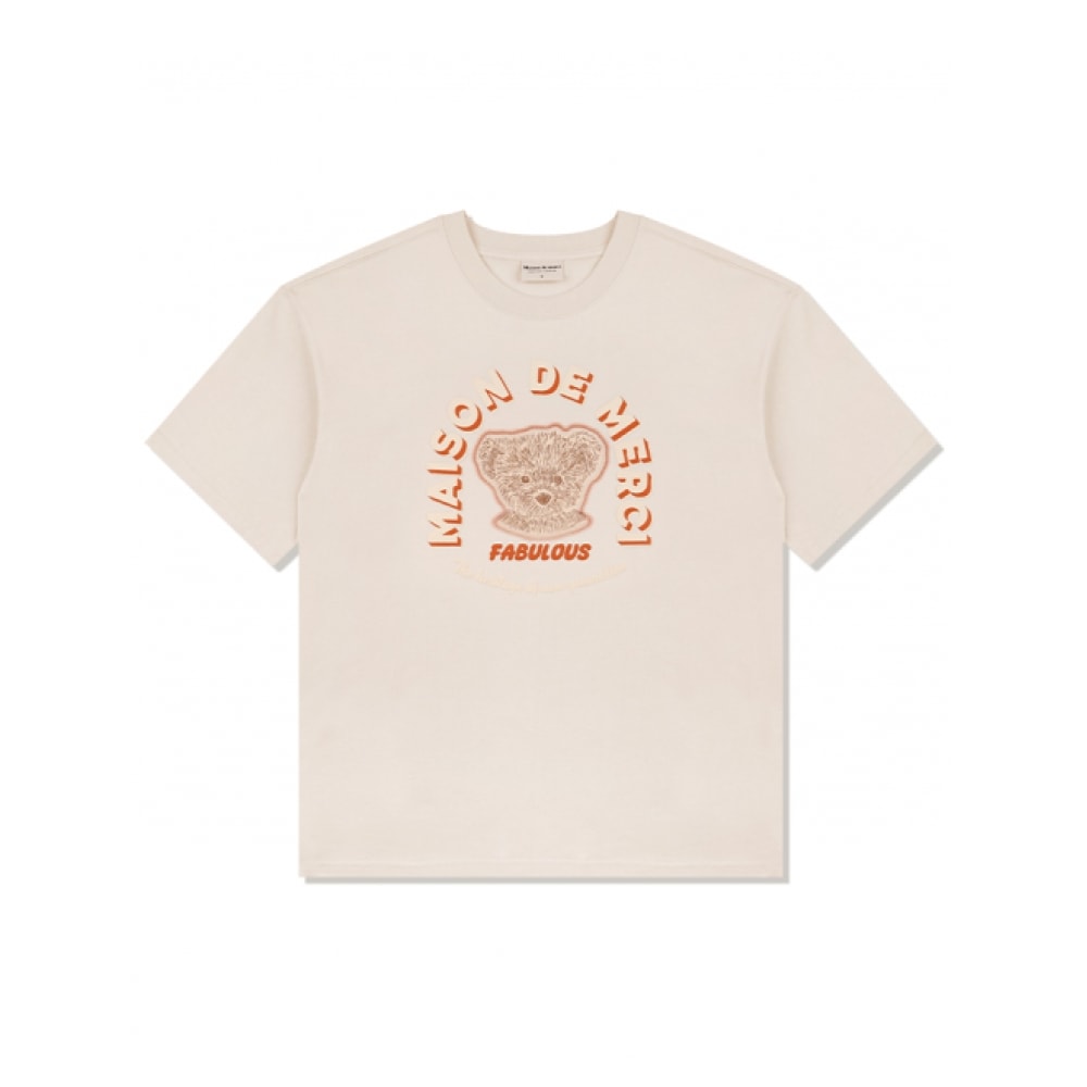 ファビュラスアーカイブユニセックスオーバーフィットベアフレンズエンボスロゴショートスリーブ T シャツクリーム (FCE2TS406M)