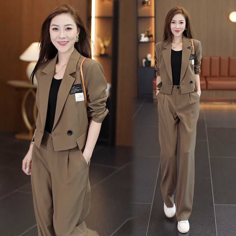 スーツスーツ女性秋感ショートスーツコートワイドパンツ2点セット