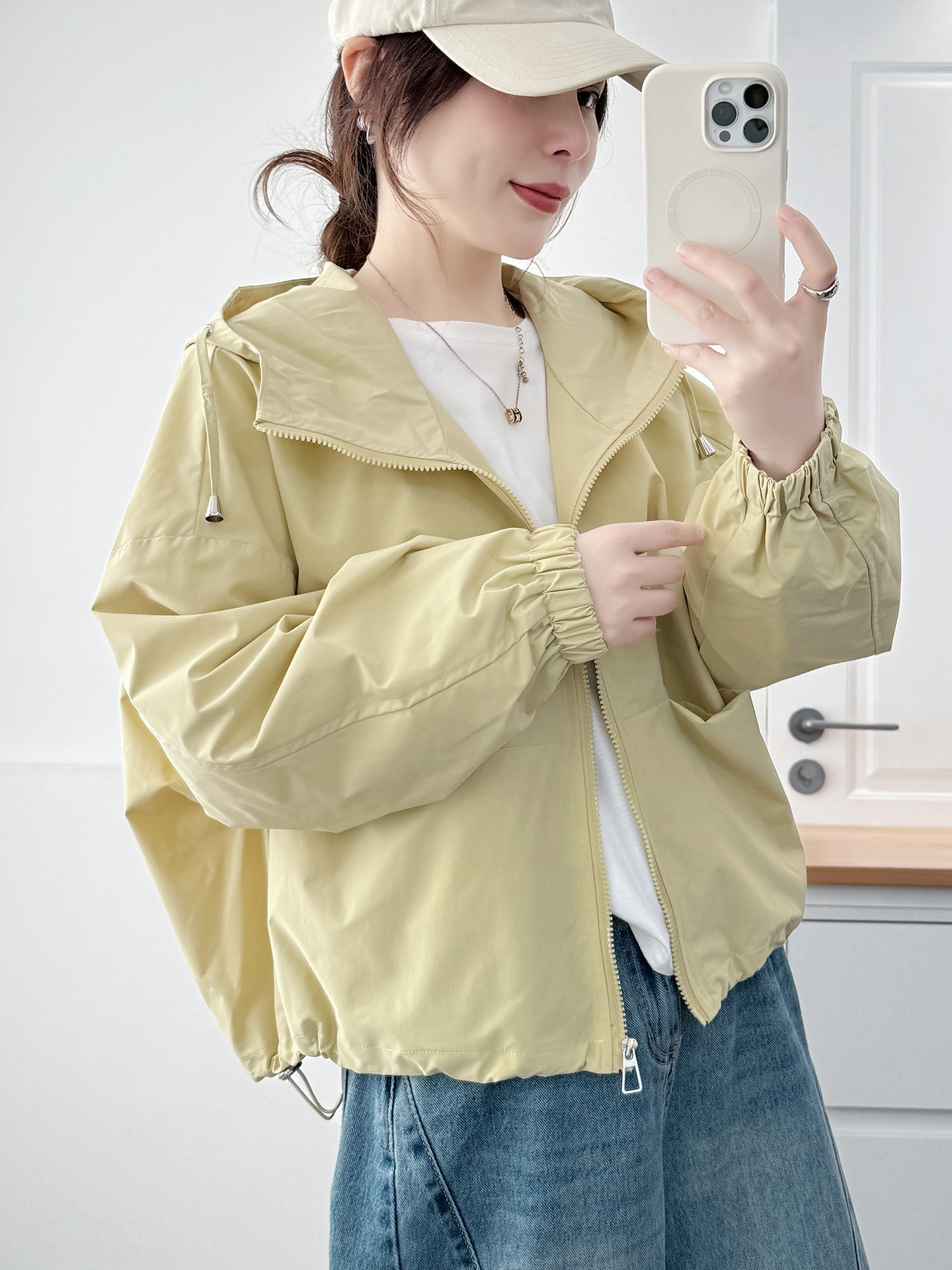 春物カジュアルジャケット薄手アウター女性用ショート丈小柄な方向けの秋物トップス