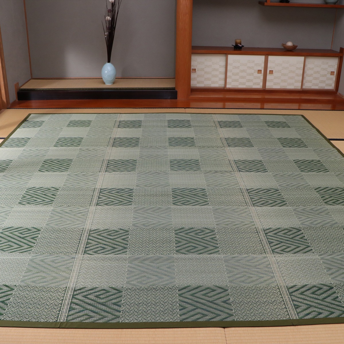 【I】【代引不可】イケヒコ 国産い草 花ござ 上敷き 五風 グリーン 約261×352cm(江戸間6畳)　カーペット ラグ 【北海道・沖縄・離島不可】【代引不可/沖縄・離島