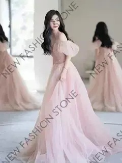 ピンクのイブニングドレス2024新型イェーツプリンセススカート夏-49