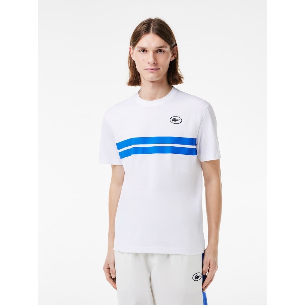 LACOSTE メンズカラーティッピングプリント & バックビッググラフィックマッチ T シャツ TH8590-54G 001 Q2NTH8590-54G001