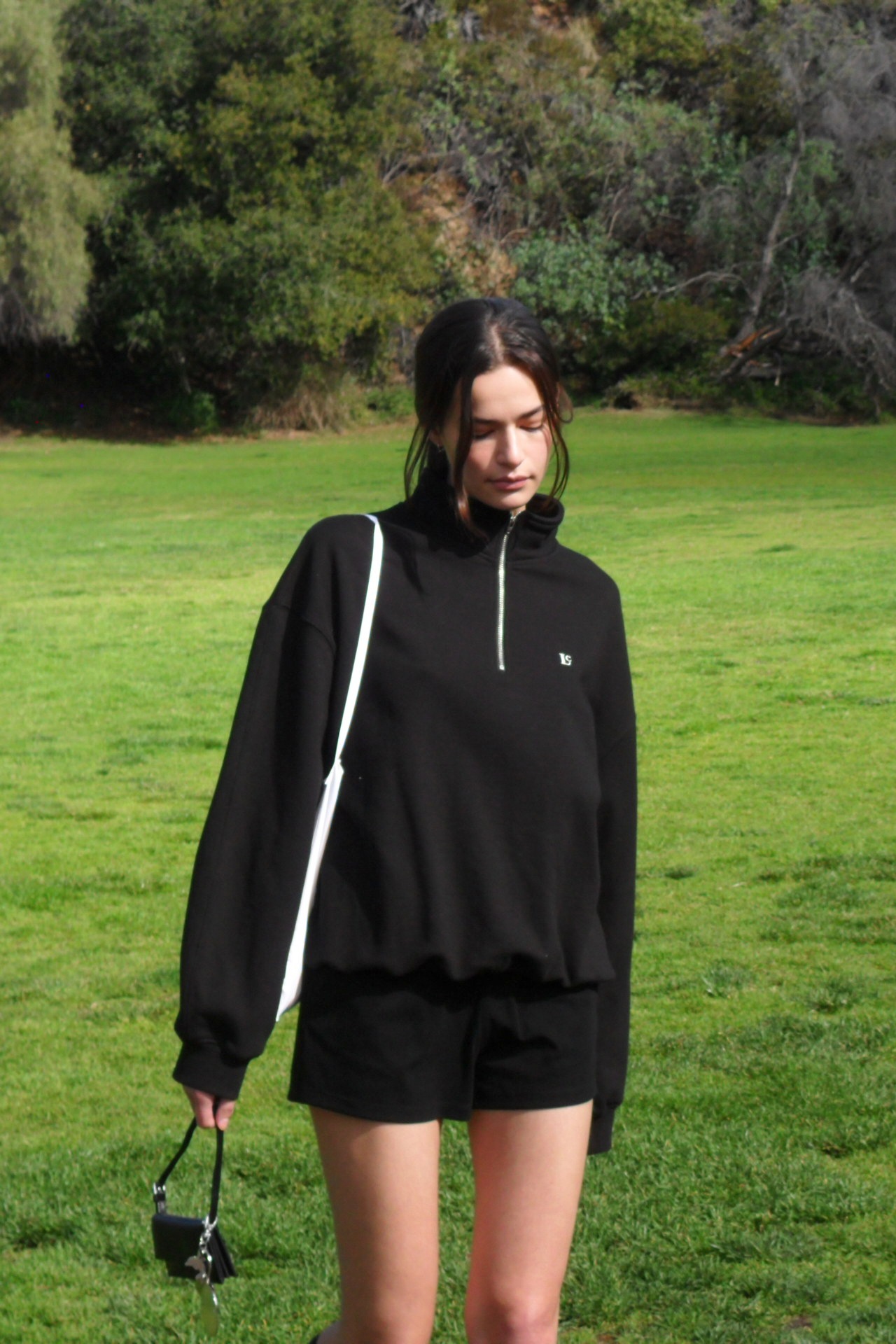 【LOW CLASSIC】 LC SOFT HALF ZIP-UP SWEATSHIRT : BLACK