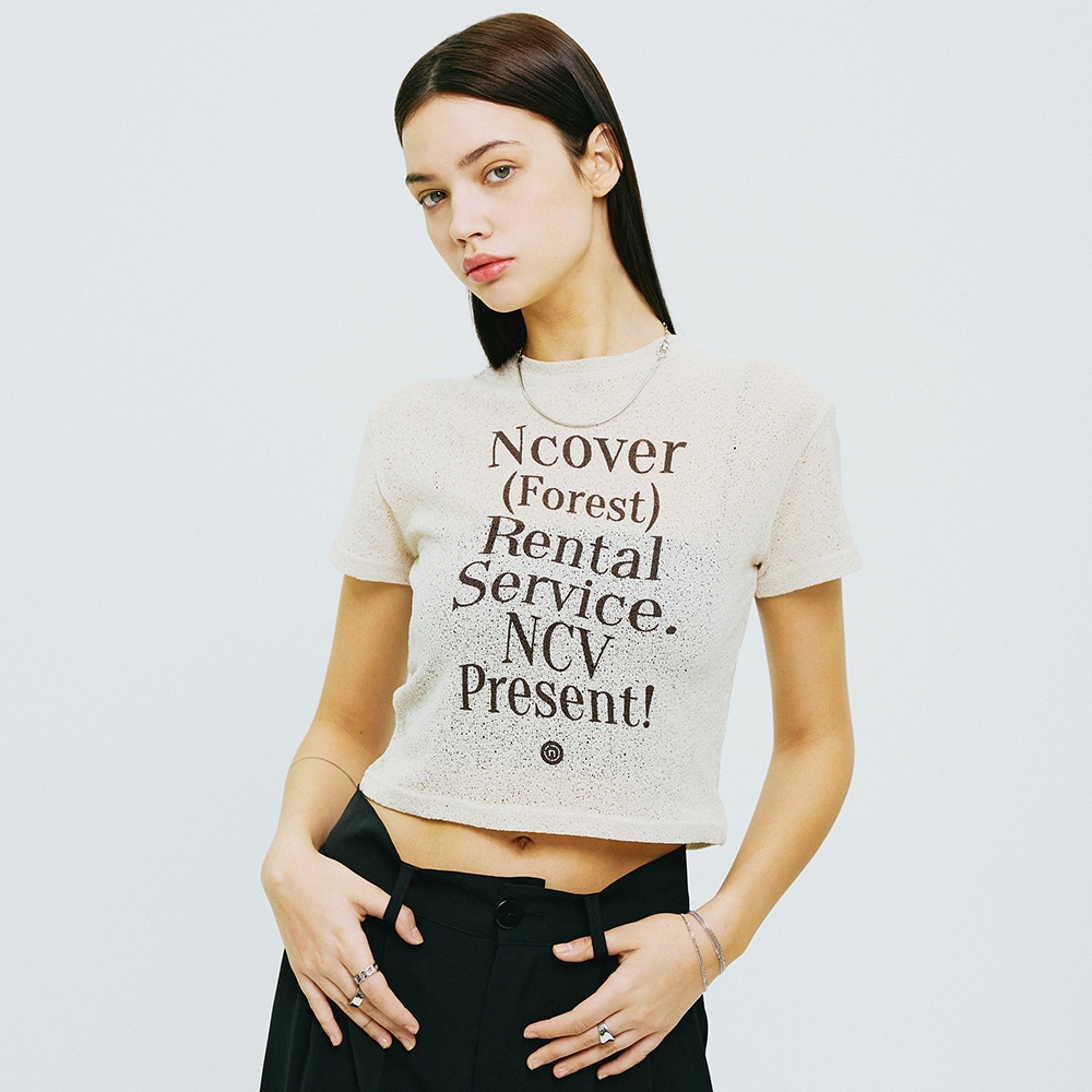 RENTAL FOREST TYPO CROP KNIT-IVORY