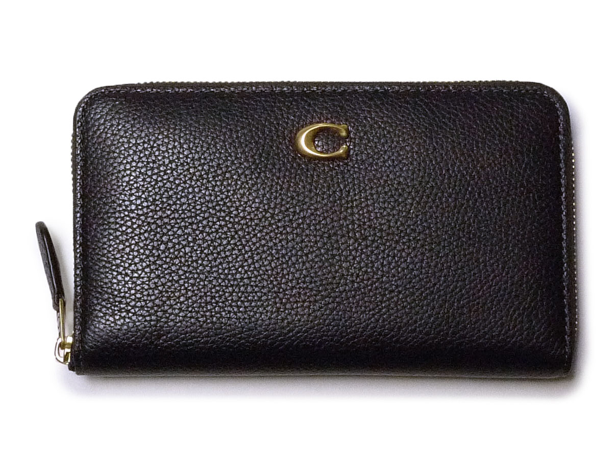 【並行輸入品】 CR546 ブラック 長財布 Polished Pebble Leather Essential Medium Zip Around Wallet 本革 革 シンプル