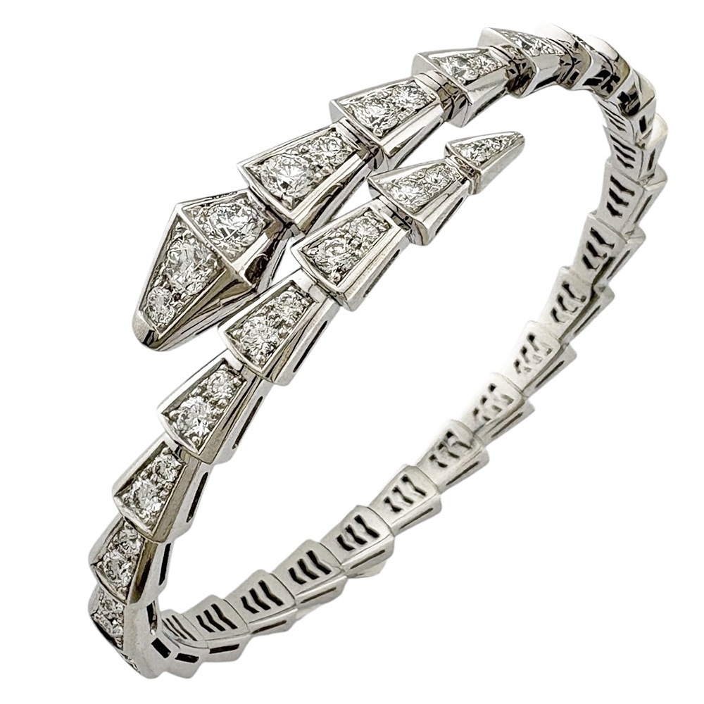 ブルガリ セルペンティ ヴァイパー シングルコイル ブレスレット バングル 18金 K18ホワイトゴールド ダイヤモンド BVLGARI 中古 美品
