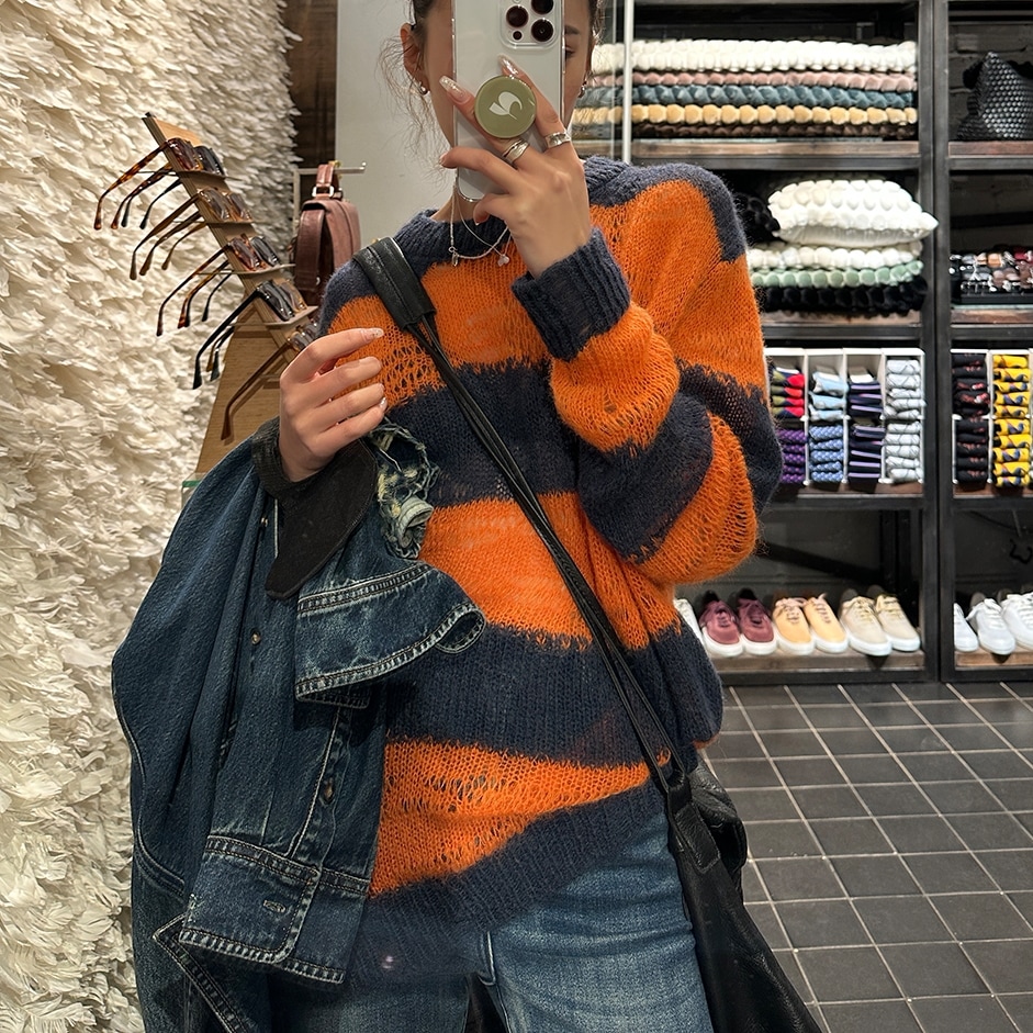 トップス セーター プルオーバー 長袖 ラウンドネック ミディアム丈 透け感 かわいい 大人可愛い きれいめ シンプル 上品 おしゃれ かっこいい カジュアル レトロ きちんと こなれ感 個性的