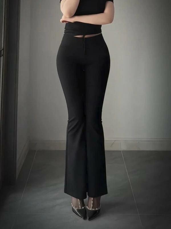 レディース ファッション オシャレ カワイイ シンプル 人カワイイ きいサイズ ブラック スリムフィット フレア カジュアル パンツ ハイウエスト スリム ロング パンツ ロング