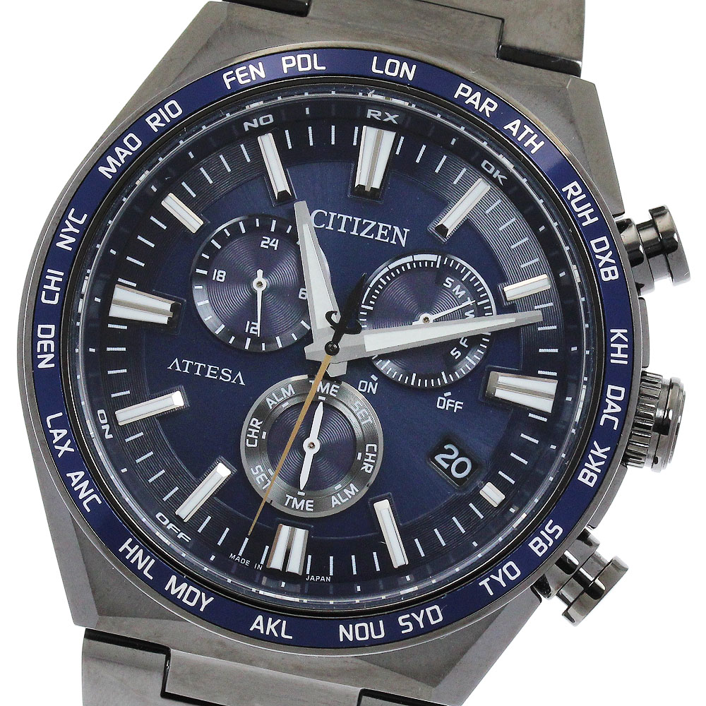 シチズン CITIZEN CB5967-66L/E660-007C804 アテッサ ブラックチタンシリーズ ソーラー電波 メンズ 極美品 _888812【中古】