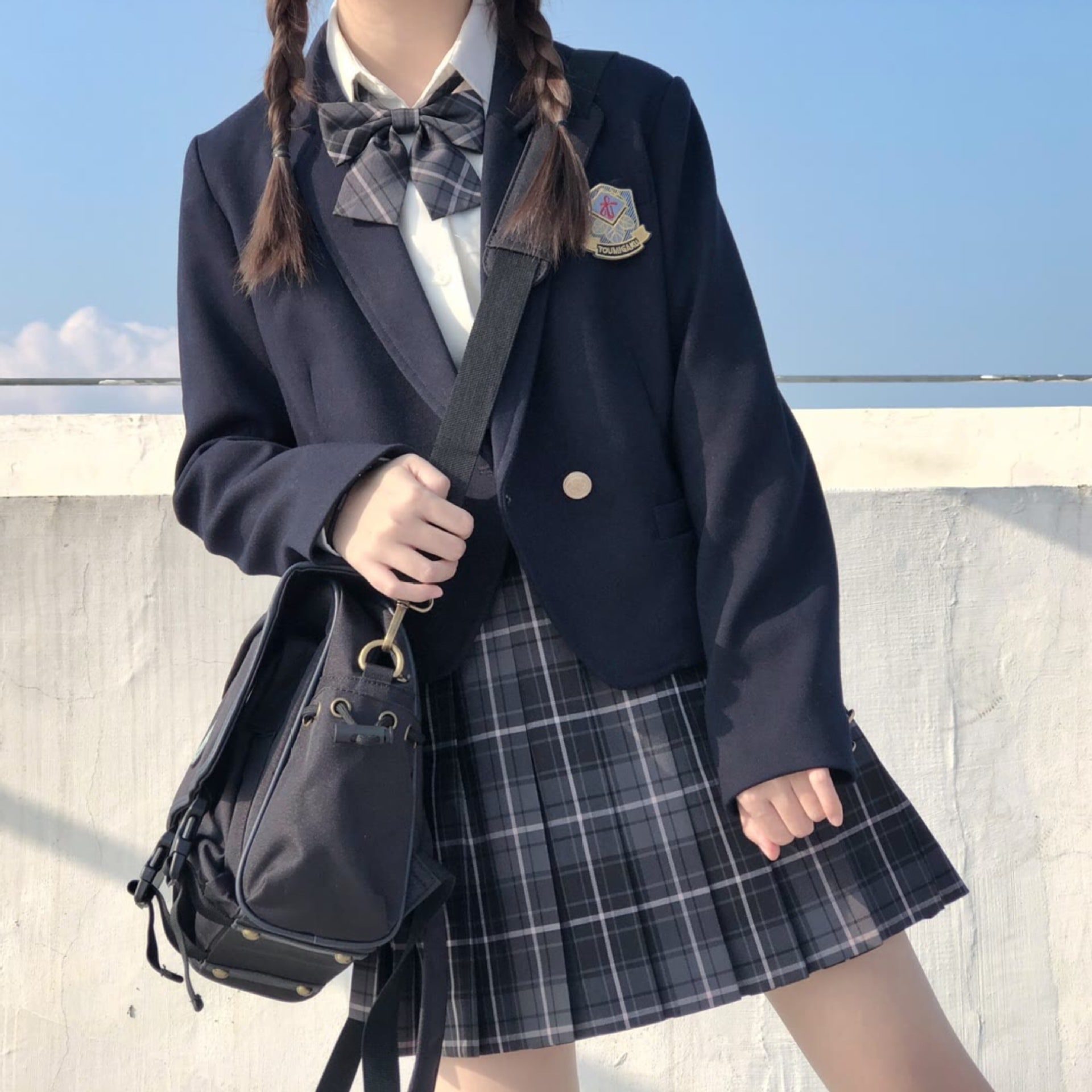 灰JK制服スカート正A字スカートプリーツスカートチェックスカート学院ショートスカート黒西コート