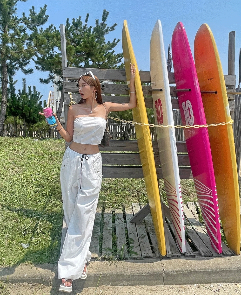 (セット別途/お問い合わせ殺到/セクシークアンク) パウンド ステッチ カーゴ ストリング ツーウェイ ワイド パンツ(4color)